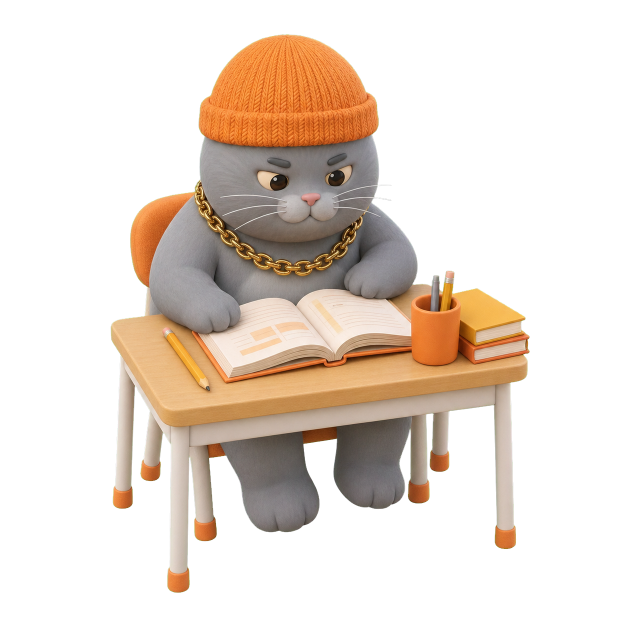 MC BUTTER studying at a desk