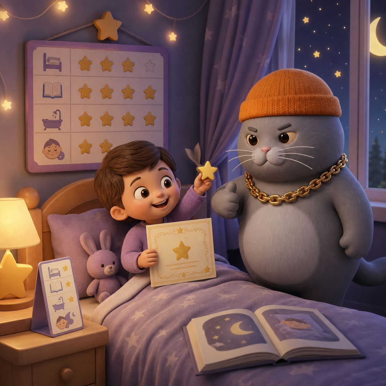 MC BUTTER celebrating a child's bedtime routine progress