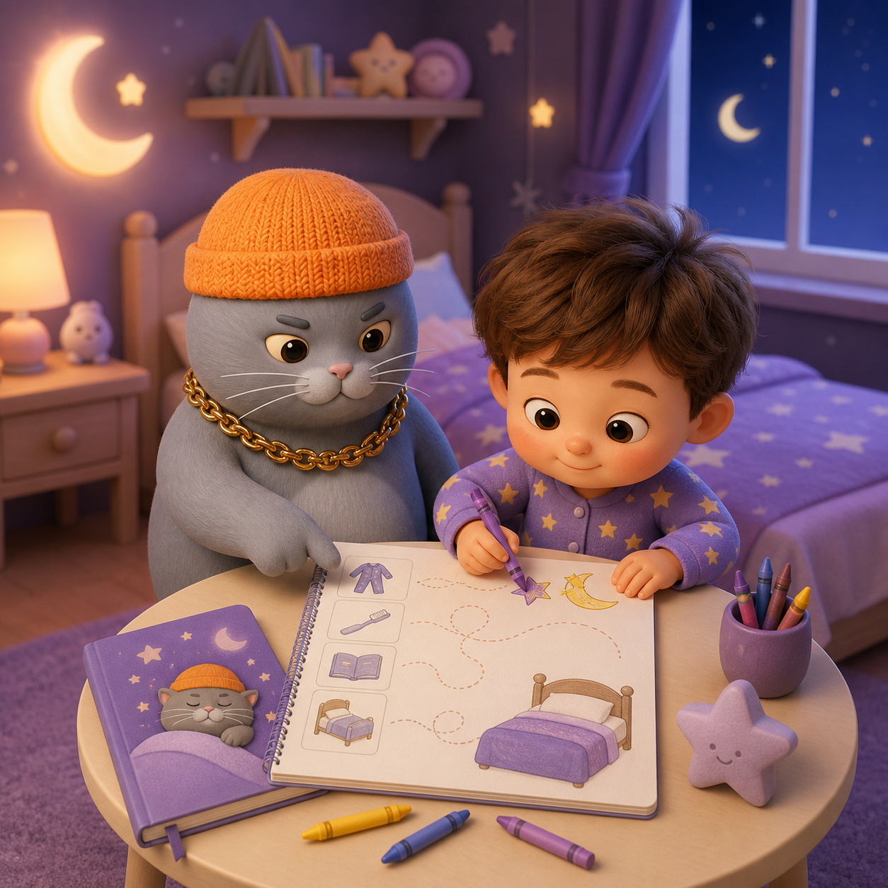 MC BUTTER helping a child practice bedtime routine workbook activities