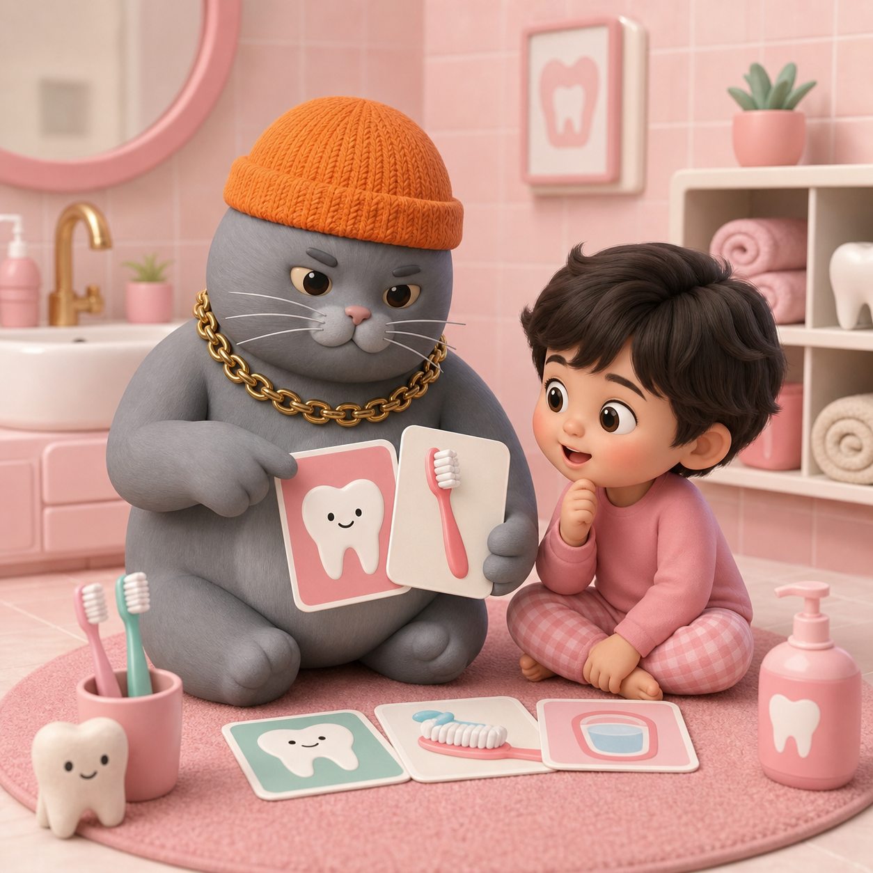 MC BUTTER teaching a child about brushing teeth
