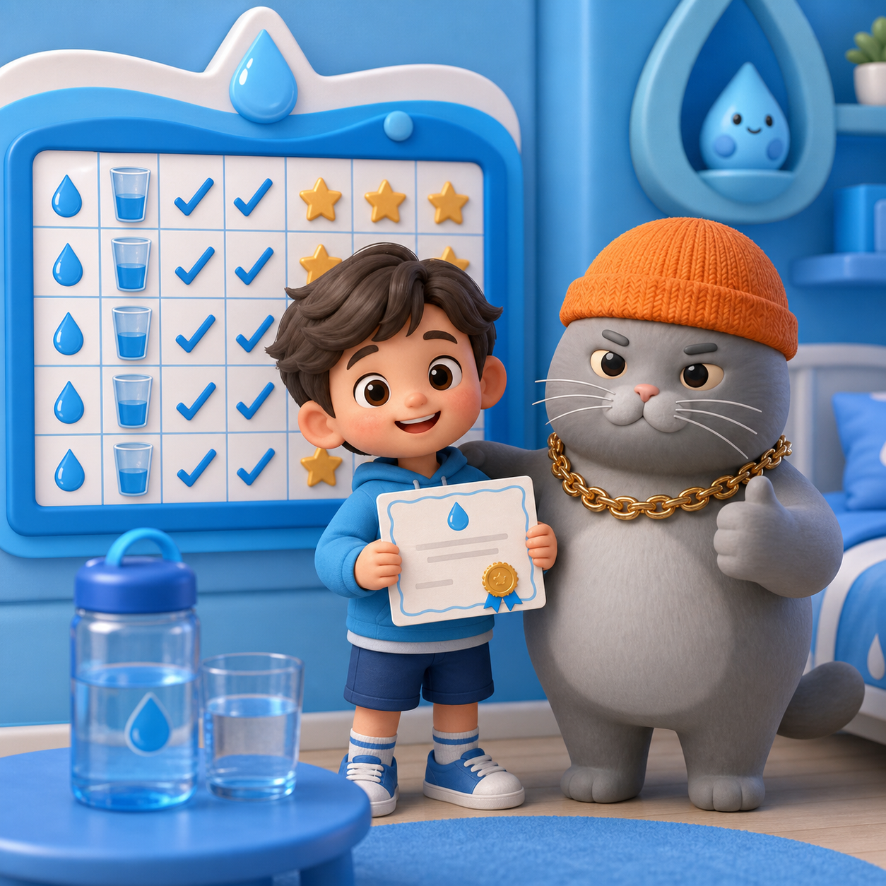 MC BUTTER celebrating a child's water habit progress