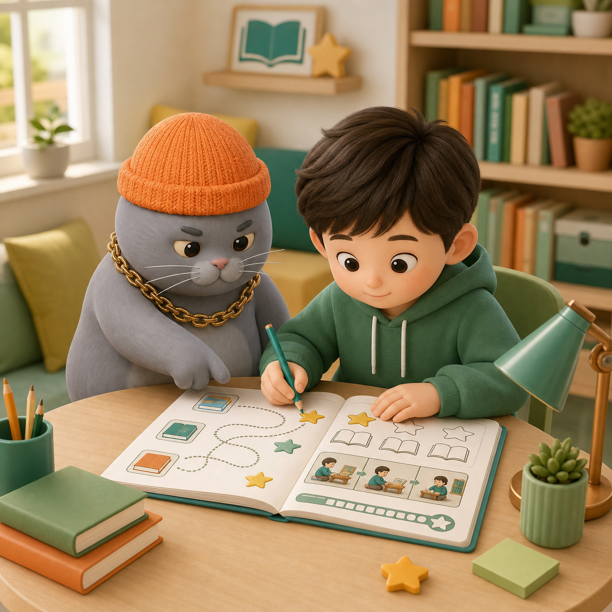 MC BUTTER helping a child practice reading activities