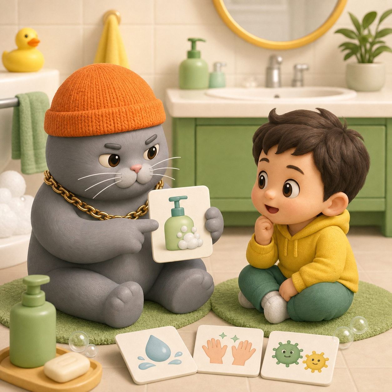 MC BUTTER teaching a child about handwashing