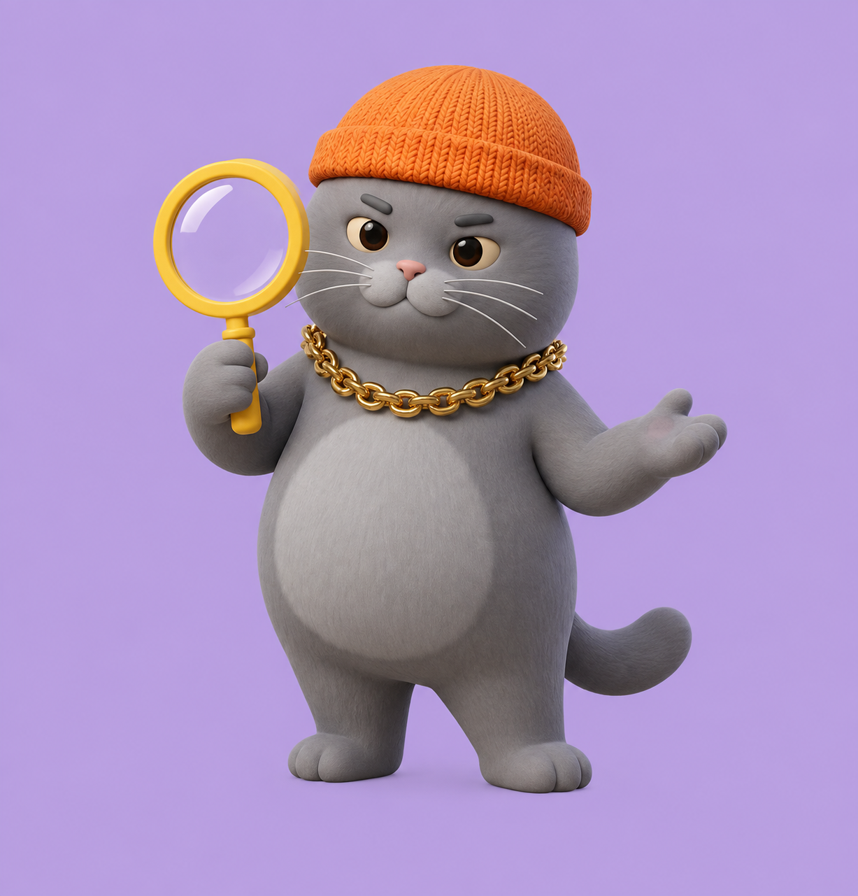 MC BUTTER standing with a yellow magnifying glass