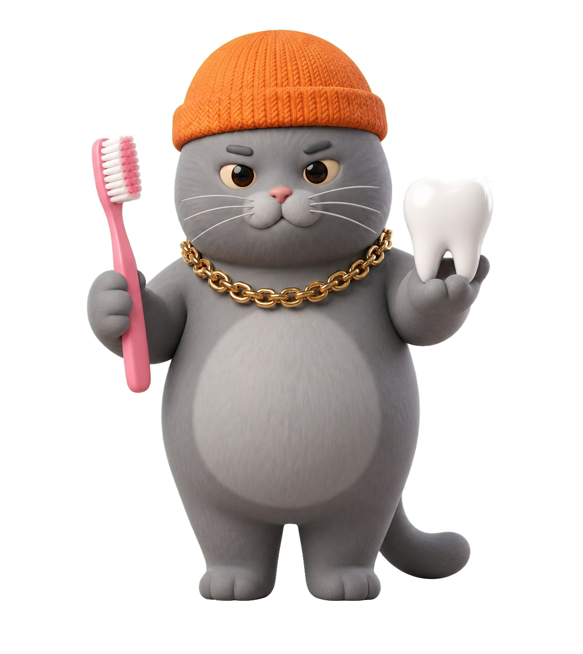 MC BUTTER holding a toothbrush and shiny tooth reward